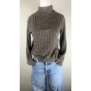 It's Our Time Turtleneck Brown Sweater Sz Med Ribbed Cropped Long Sleeves Y2K